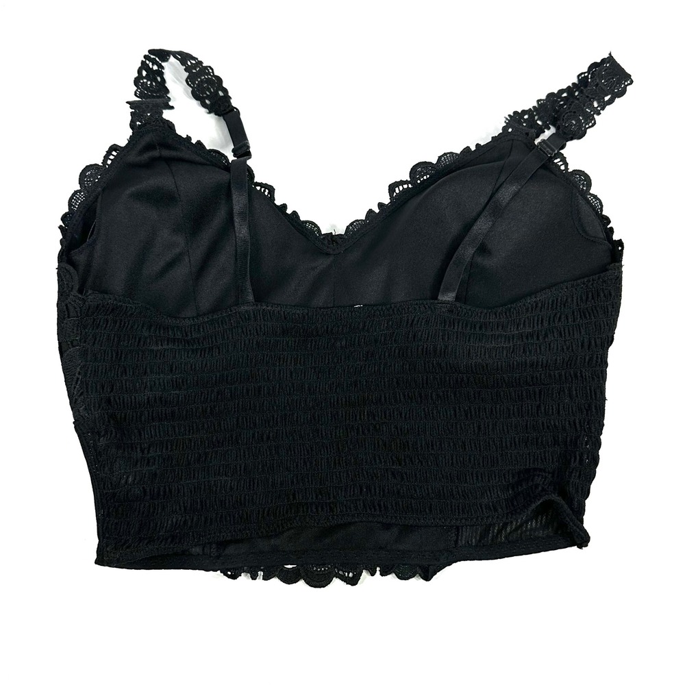 BKE Essentials Womens Black Lace Bralette Smocked Back Crop Top Medium 3084-BRK - Picture 4 of 7